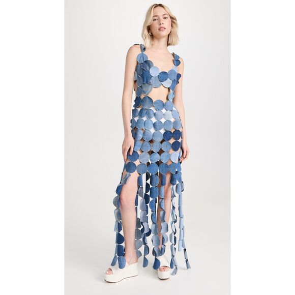 NWT A.W.A.K.E. MODE Upcycled Denim Multi Circle Dress FR 34 / US 0 $1415 - Picture 1 of 12